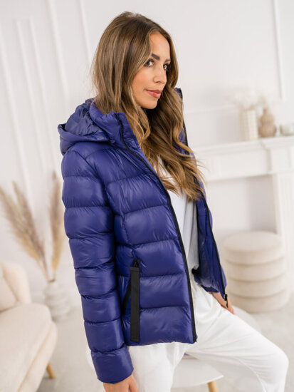 Women's Quilted Winter Jacket with hood Navy Blue Bolf 5M782