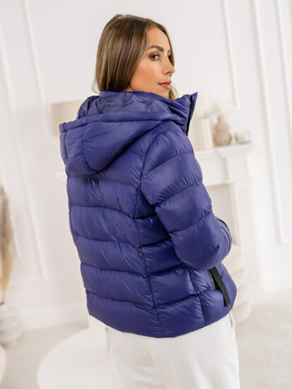 Women's Quilted Winter Jacket with hood Navy Blue Bolf 5M782