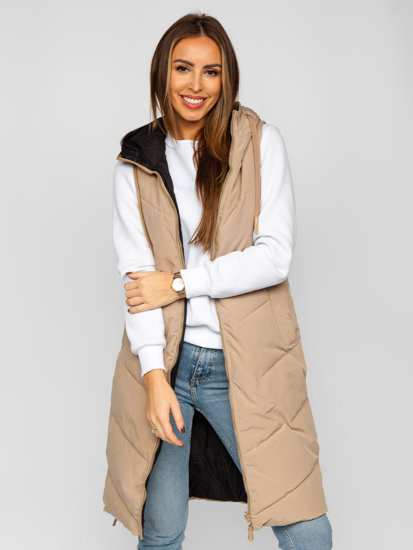 Women's Reversible Longline Quilted Gilet Beige Bolf B8022