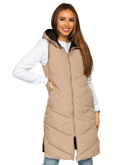 Women's Reversible Longline Quilted Gilet Beige Bolf B8022