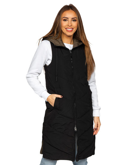 Women's Reversible Longline Quilted Gilet Black Bolf B8022