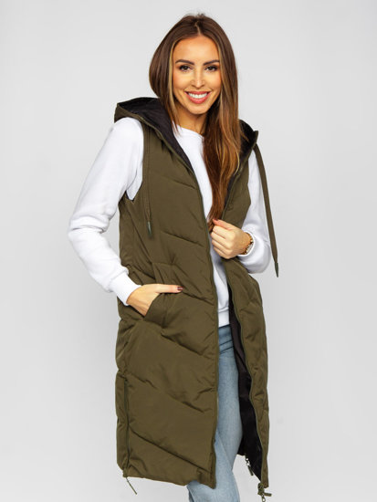 Women's Reversible Longline Quilted Gilet Khaki Bolf B8022