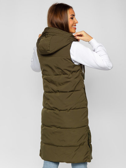 Women's Reversible Longline Quilted Gilet Khaki Bolf B8022