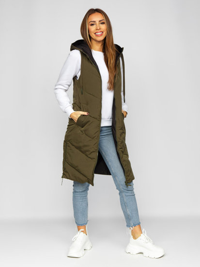 Women's Reversible Longline Quilted Gilet Khaki Bolf B8022