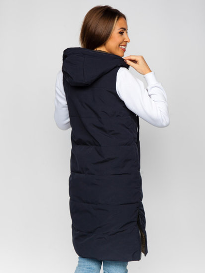 Women's Reversible Longline Quilted Gilet Navy Blue Bolf B8022