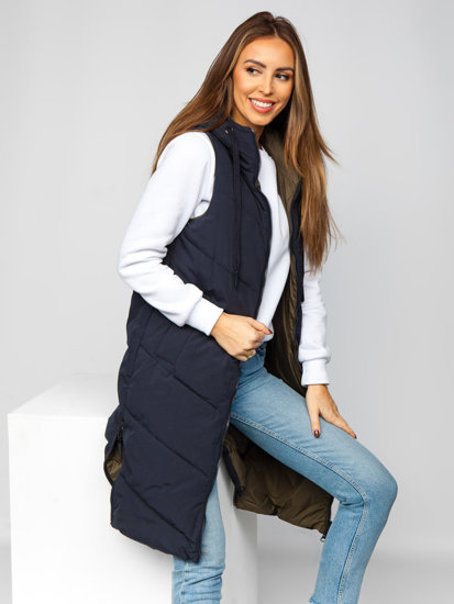 Women's Reversible Longline Quilted Gilet Navy Blue Bolf B8022