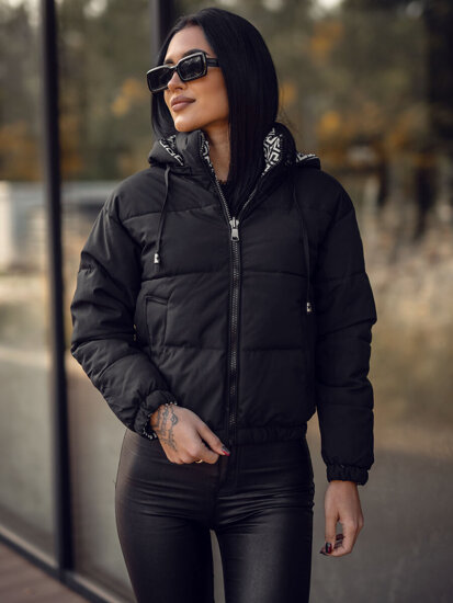 Women’s Reversible Quilted Winter Jacket with hood Black Bolf 16M9089