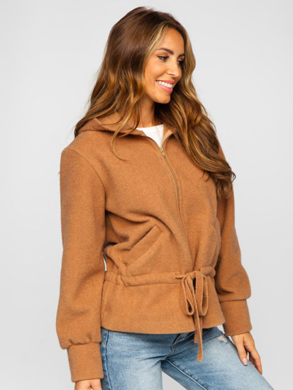 Women's Short Coat Jacket with Hood Brown Bolf 9320