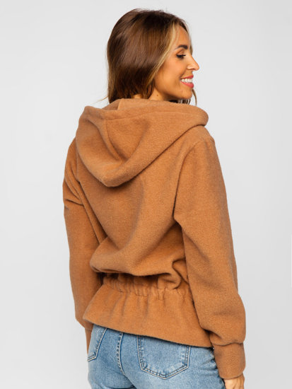 Women's Short Coat Jacket with Hood Brown Bolf 9320