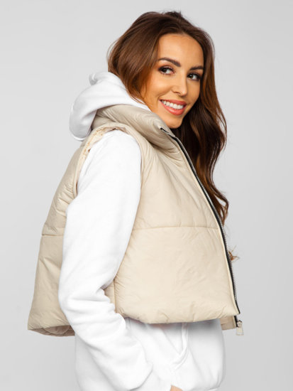 Women's Short Quilted Gilet Beige Bolf 82330