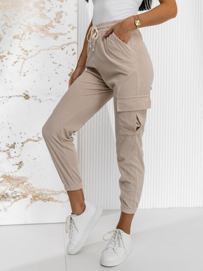 Women’s Striped Cargo Joggers Beige Bolf W7860