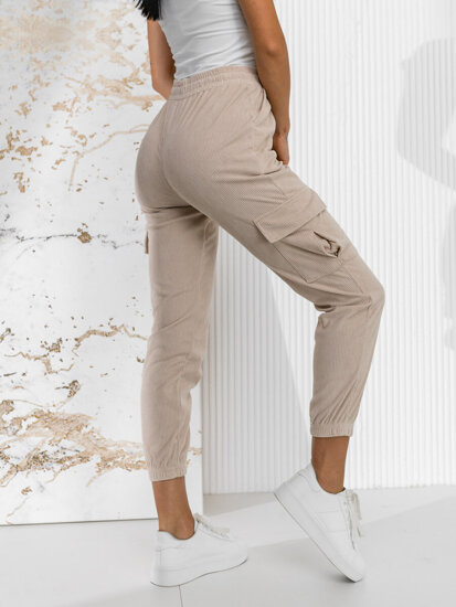 Women’s Striped Cargo Joggers Beige Bolf W7860