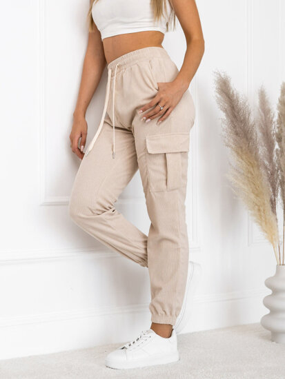 Women’s Striped Cargo Joggers Beige Bolf W7861