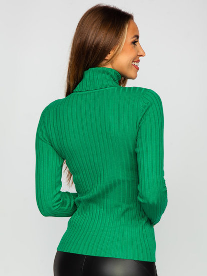 Women's Striped Polo Neck Sweater Green Bolf 5809