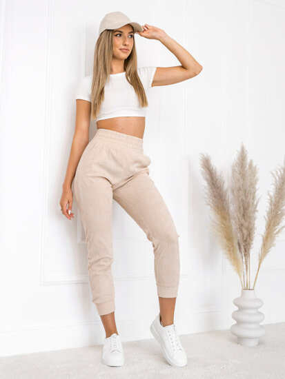 Women’s Striped Sweatpants Beige Bolf W7855