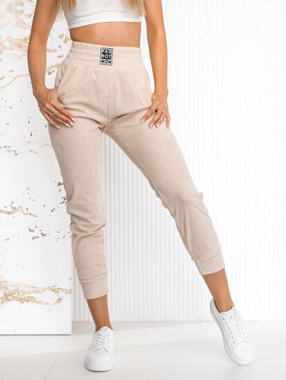 Women’s Striped Sweatpants Beige Bolf W7858