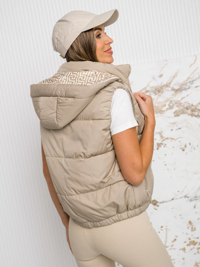 Women's Thick Quilted Gilet with hood Beige Bolf 16M9091