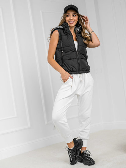 Women's Thick Quilted Gilet with hood Black Bolf 16M9091