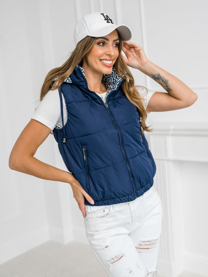 Women's Thick Quilted Gilet with hood Navy Blue Bolf 16M9091