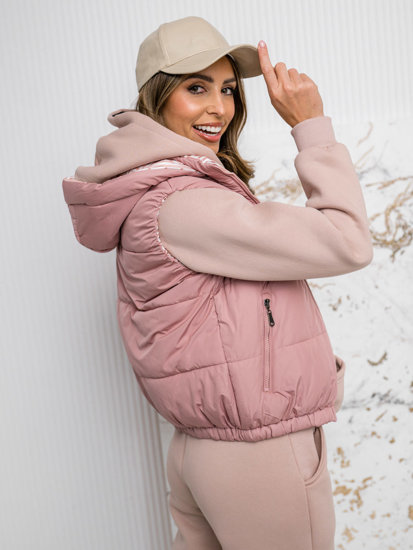 Women's Thick Quilted Gilet with hood Powder Pink Bolf 16M9091