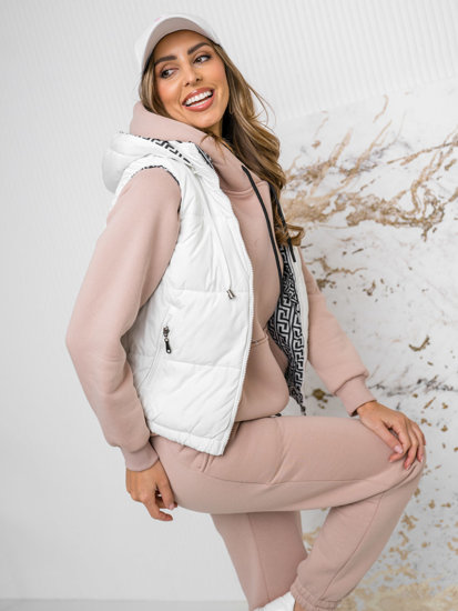 Women's Thick Quilted Gilet with hood White Bolf 16M9091