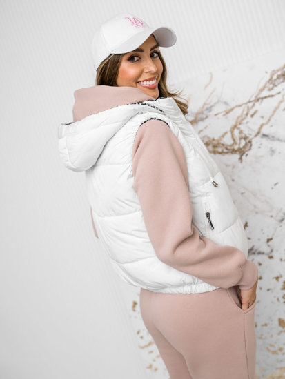 Women's Thick Quilted Gilet with hood White Bolf 16M9091