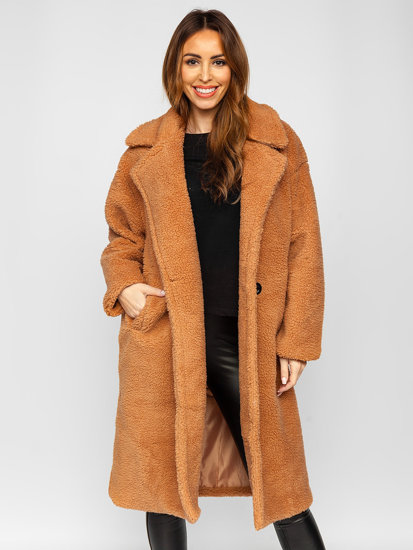 Women's Warm Longline Winter Coat Camel Bolf AN105A