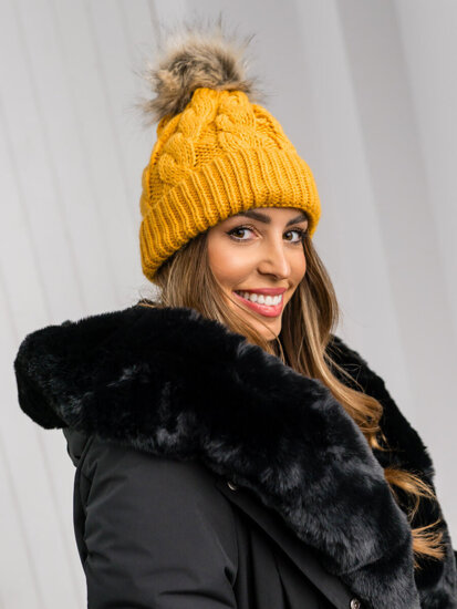 Women's Winter Beanie with pom pom Camel Bolf M1