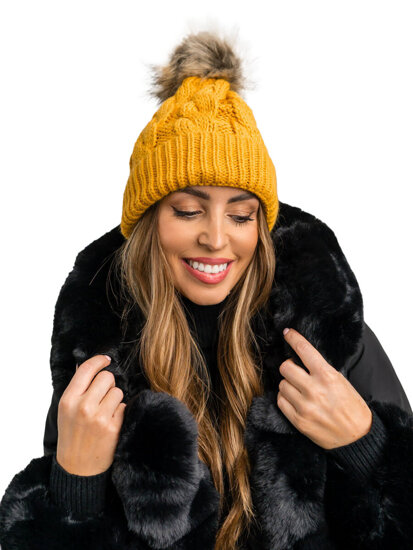 Women's Winter Beanie with pom pom Camel Bolf M1