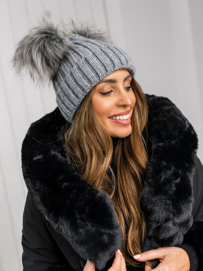 Women's Winter Beanie with pom pom Grey Bolf M2