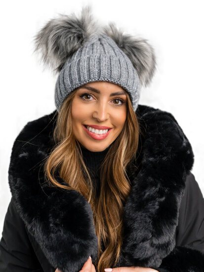 Women's Winter Beanie with pom pom Grey Bolf M2