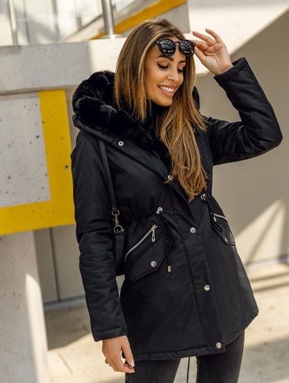 Women's Winter Parka Jacket with Hood Black Bolf 5M762