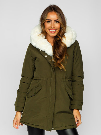 Women's Winter Parka Jacket with Hood Khaki Bolf 7034