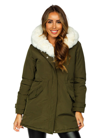 Women's Winter Parka Jacket with Hood Khaki Bolf 7034