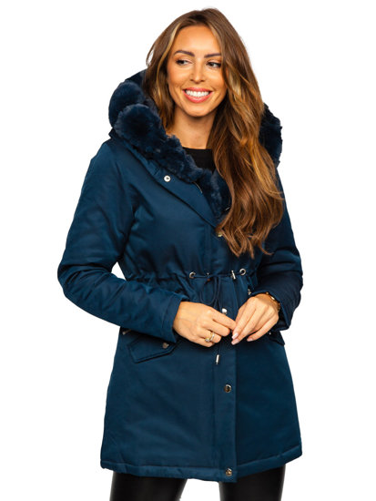 Women's Winter Parka Jacket with Hood Navy Blue Bolf 5M762