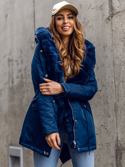 Women's Winter Parka Jacket with Hood Navy Blue Bolf 5M762