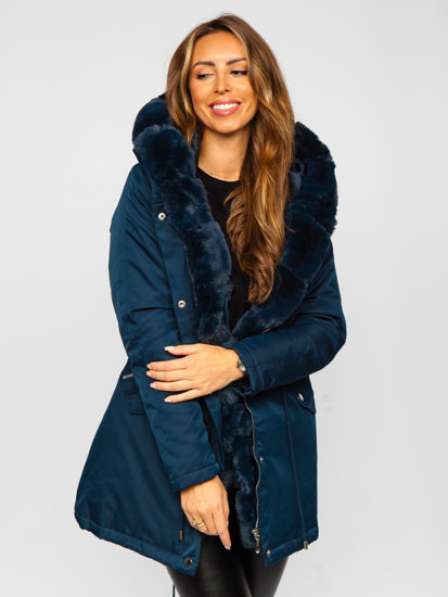 Women's Winter Parka Jacket with Hood Navy Blue Bolf 5M762