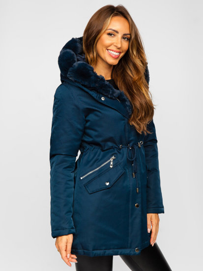 Women's Winter Parka Jacket with Hood Navy Blue Bolf 5M762