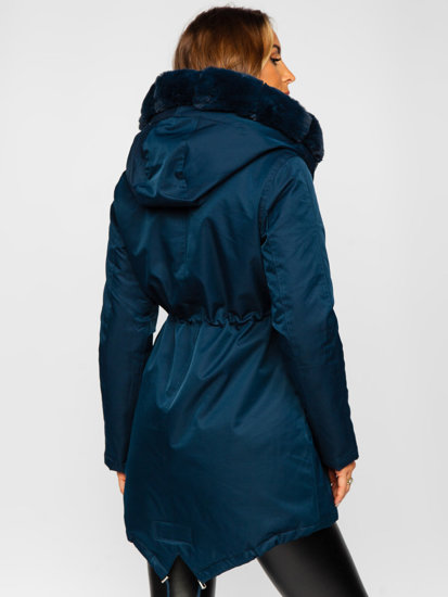 Women's Winter Parka Jacket with Hood Navy Blue Bolf 5M762