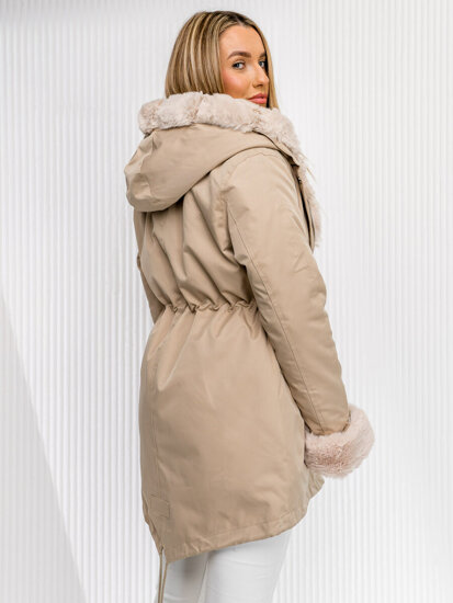 Women's Winter Parka Jacket with hood Beige Bolf 5M763