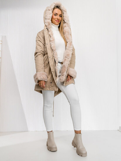 Women's Winter Parka Jacket with hood Beige Bolf 5M763