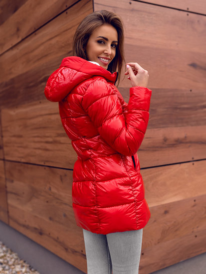 Women's Winter Quilted Hooded Jacket Red Bolf B9545