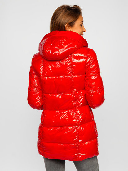 Women's Winter Quilted Hooded Jacket Red Bolf B9545