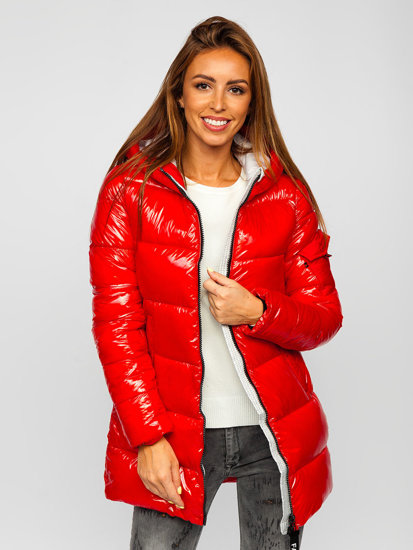 Women's Winter Quilted Hooded Jacket Red Bolf B9545