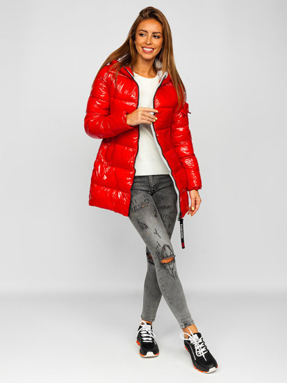 Women's Winter Quilted Hooded Jacket Red Bolf B9545