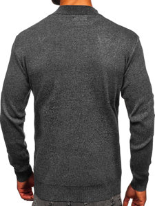 Men's Basic Half Polo Neck Sweater Anthracite Bolf S8561