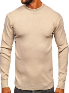 Men's Basic Half Polo Neck Sweater Beige Bolf S8561