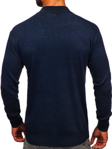 Men's Basic Half Polo Neck Sweater Navy Blue Bolf S8561