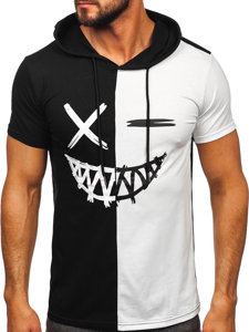 Men's Basic T-shirt with Hood Black-White Bolf 8T981