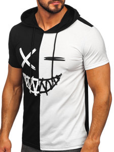 Men's Basic T-shirt with Hood Black-White Bolf 8T981